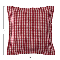 Hello Honey® 18" Red & White Gingham with Flanged Edge Woven Recycled Cotton Pillow