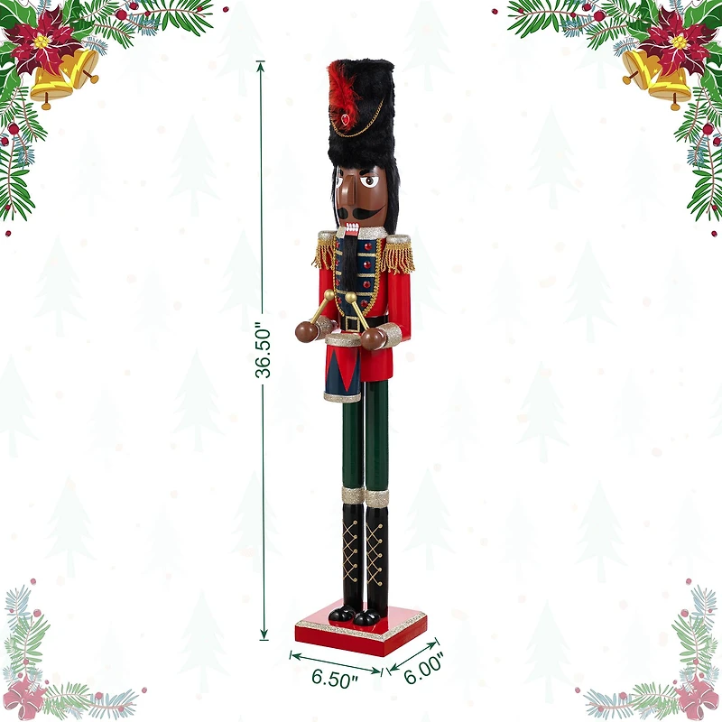 Glitzhome® 36.5"H Wooden Christmas African American Soldier Nutcracker