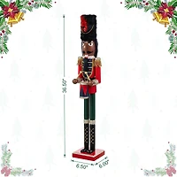 Glitzhome® 36.5"H Wooden Christmas African American Soldier Nutcracker