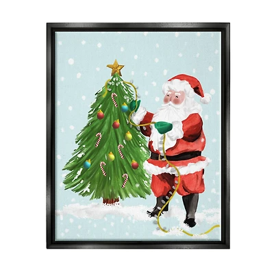 Stupell Industries Snowy Santa Claus Tree Scenery Framed Floater Canvas Wall Art