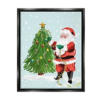 Stupell Industries Snowy Santa Claus Tree Scenery Framed Floater Canvas Wall Art