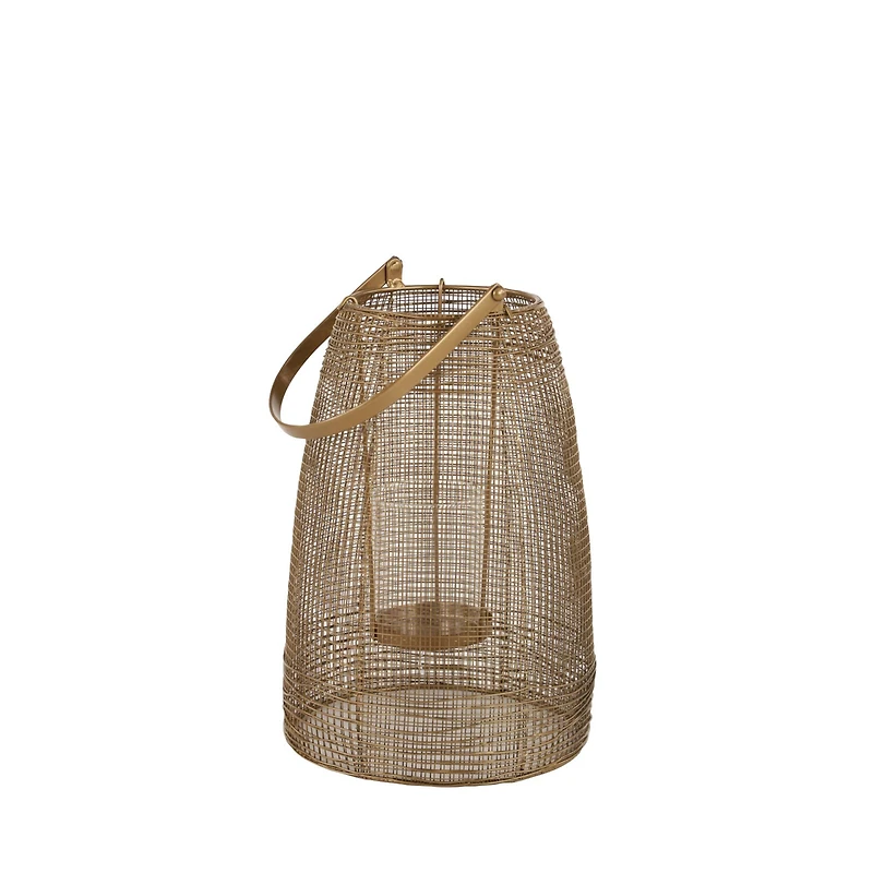 Gold Iron Modern Candle Holder Lantern, 16" x 9" x 9"