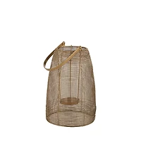 Gold Iron Modern Candle Holder Lantern, 16" x 9" x 9"