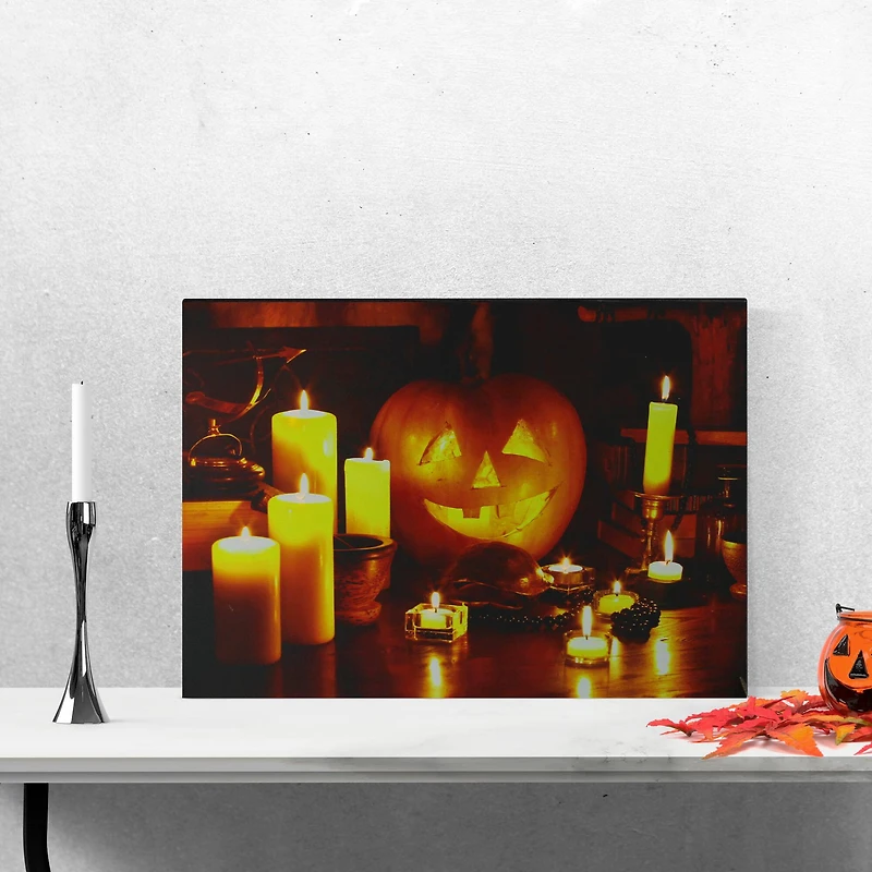 Orange and Yellow LED Lighted Witch's Jack-O'-Lantern Halloween Wall Art