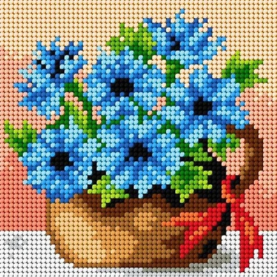 Orchidea Basket Of Cornflowers Gobelin Canvas For Halfstitch Without Yarn