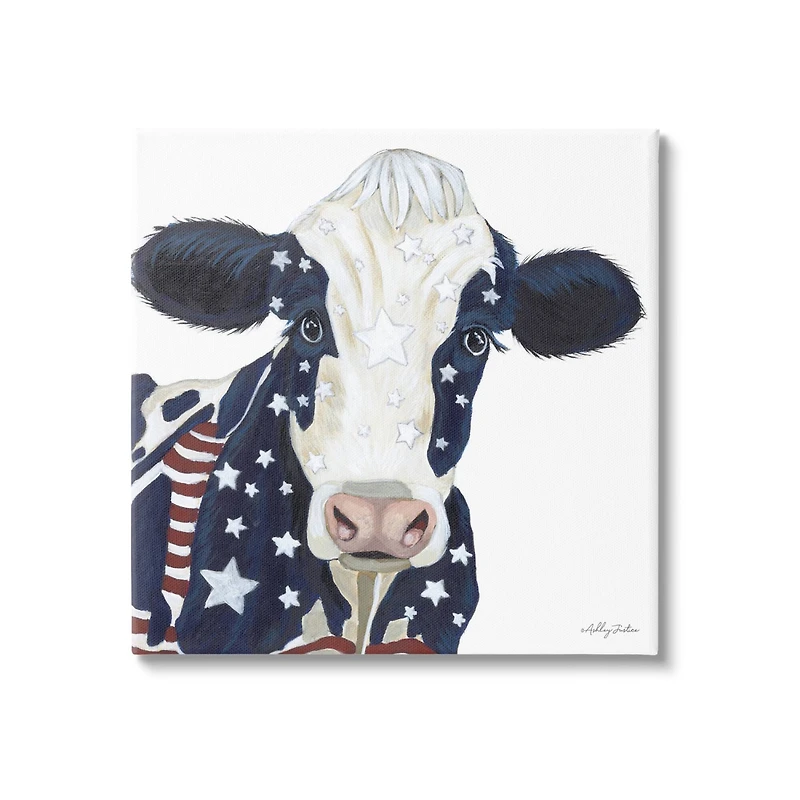 Stupell Industries Country Americana Cow Flag Pattern Canvas Wall Art