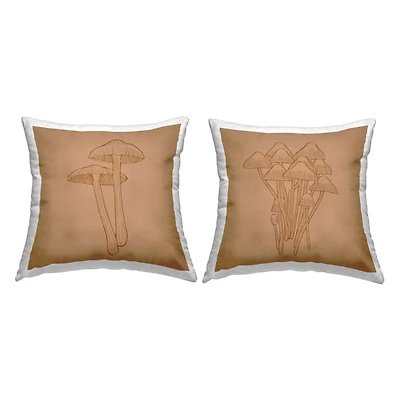 Stupell Industries Rustic Forest Mushrooms Intricate Nature Details 2 Pillow Set, 18" x 18"