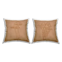Stupell Industries Rustic Forest Mushrooms Intricate Nature Details 2 Pillow Set, 18" x 18"
