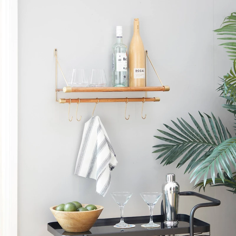 Gold Wood Contemporary Wall Hook, 14" x 23" x 6"