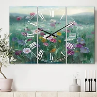 Designart Flower Field 3 Panel Farmhouse Wall Clock