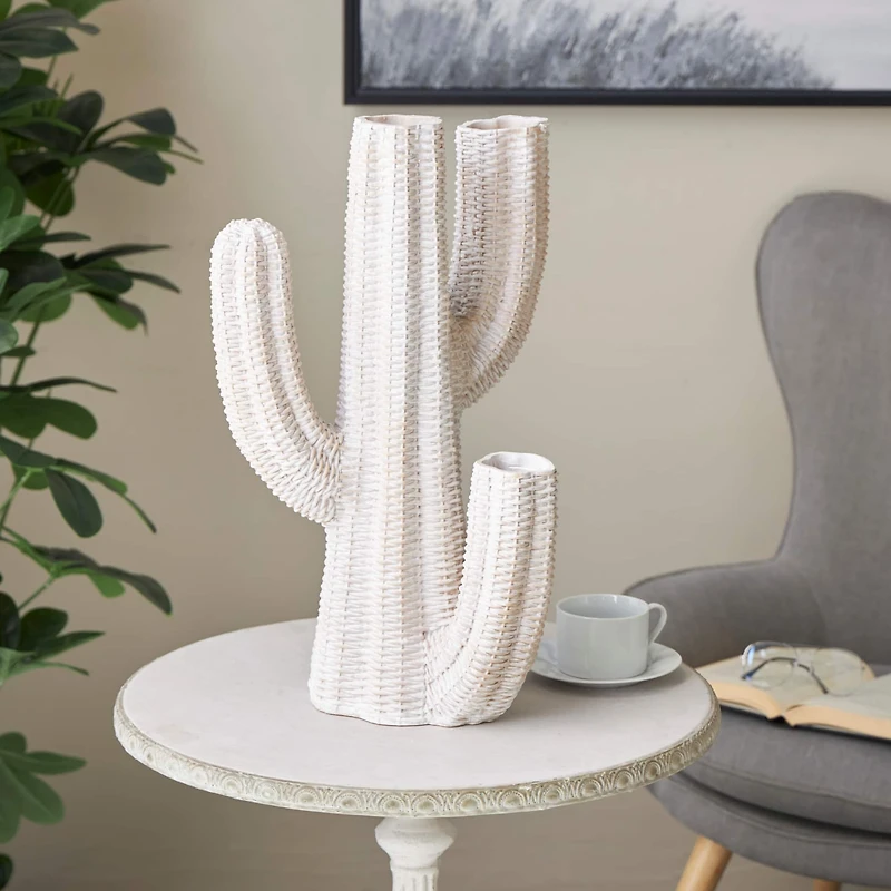 Cream Resin Cactus Textured Planter