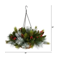 2ft. LED Pine & Berries Artificial Christmas Hanging Basket