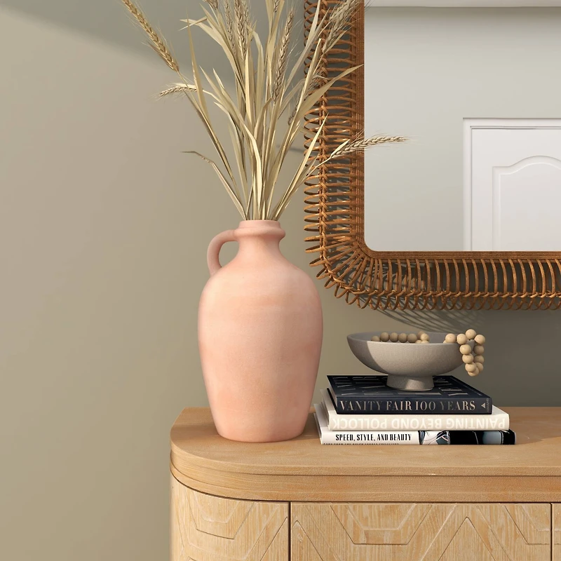 15" Orange Terracotta Jug Vase with Handle