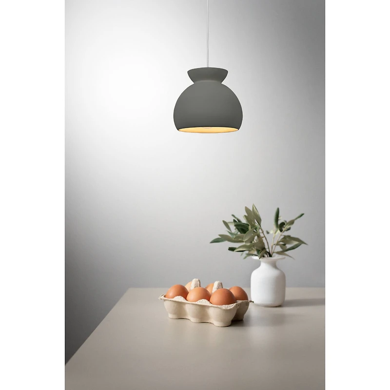 Hello Honey® Sienna Matte Charcoal Boho Ceramic Ceiling Light with White Fabric Cord