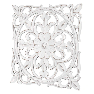 American Art Décor™ 16" White Distressed Floral Wall Medallion Home Décor