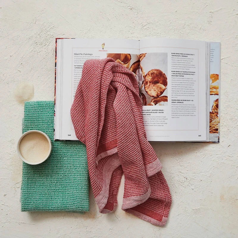 Hello Honey® 30" Pink & Mint Stonewashed Cotton Waffle Weave Tea Towel Set