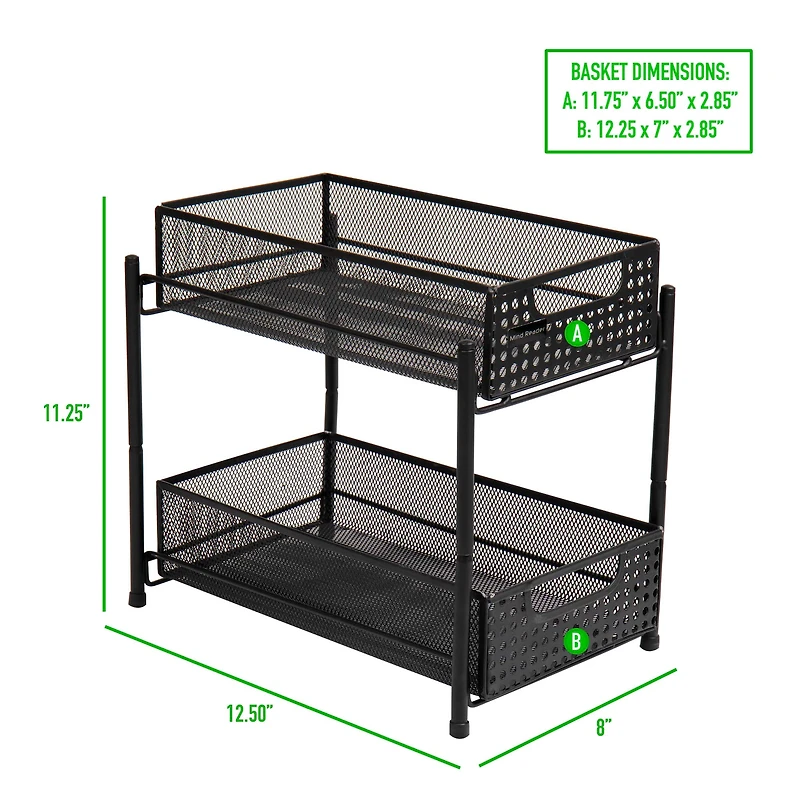 Mind Reader 2-Tier Metal Mesh Heavy Duty Organizer Slide Out Basket Drawer