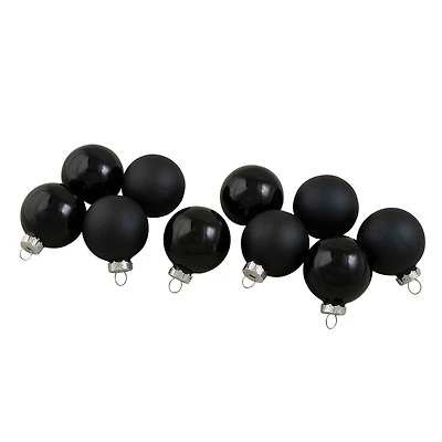 10ct. 1.75" Shiny & Matte Black Glass Ball Ornaments