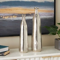 Silver Decorative Aluminum Vase Set with Wavy Accents & Textured Ridges