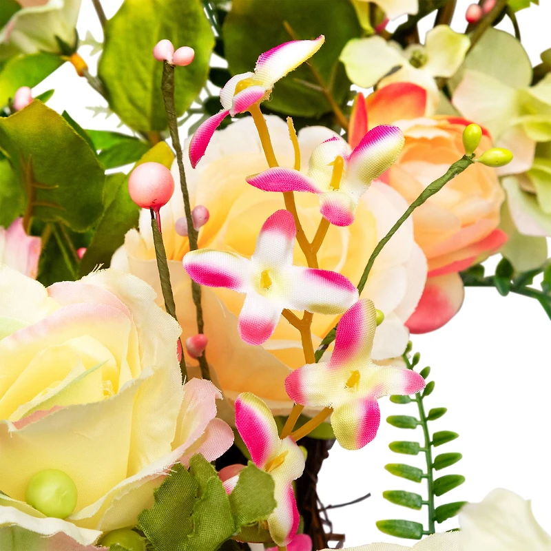 26" Daisy Peony & Roses Artificial Floral Spring Wreath