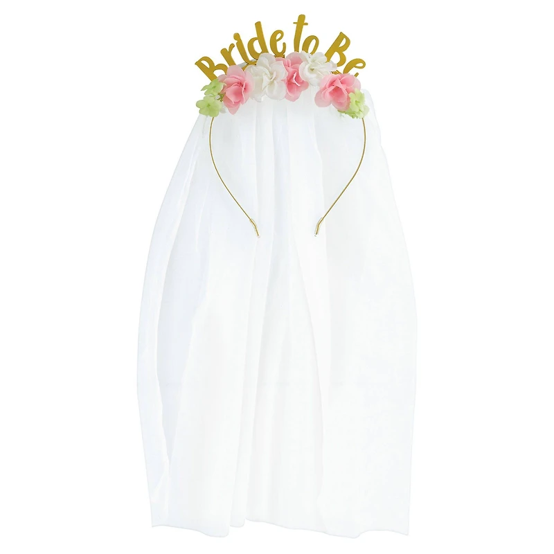 Bride-to-Be Floral Headband with Wedding Veil