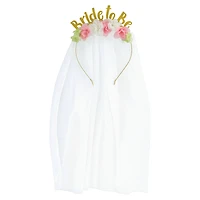 Bride-to-Be Floral Headband with Wedding Veil