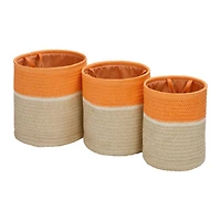 Honey Can Do Orange & Beige Paper Straw Nesting Baskets with Handles Set