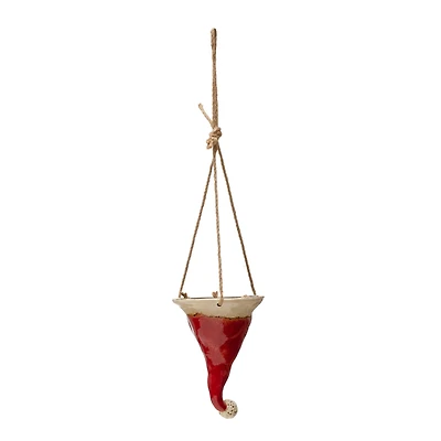 Hello Honey® Hand-Painted Hanging Stoneware Santa Hat Planter