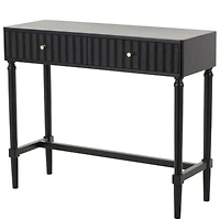 35.5" Black Wood Handmade 2-Drawer Console Table with Gold Handles