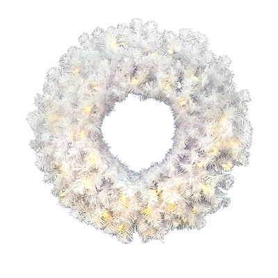 36" Pre-Lit Crystal White Spruce Christmas Wreath, Warm White LED Lights