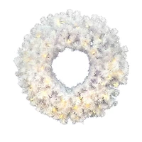 36" Pre-Lit Crystal White Spruce Christmas Wreath, Warm White LED Lights