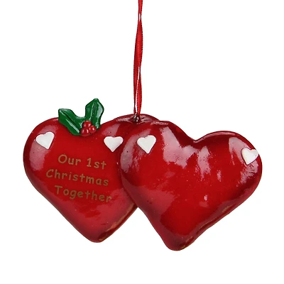4.25" Red Our 1st Christmas Together Hearts Christmas Ornament