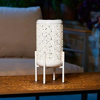 Glitzhome® 14.25" White Metal Cutout Flower Pattern Solar Powered LED Outdoor Lantern