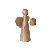 Hello Honey® 8" Natural Mango Wood Angel Taper Candle Holder