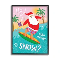 Stupell Industries Who Needs Snow Surfing Santa Framed Giclee Art