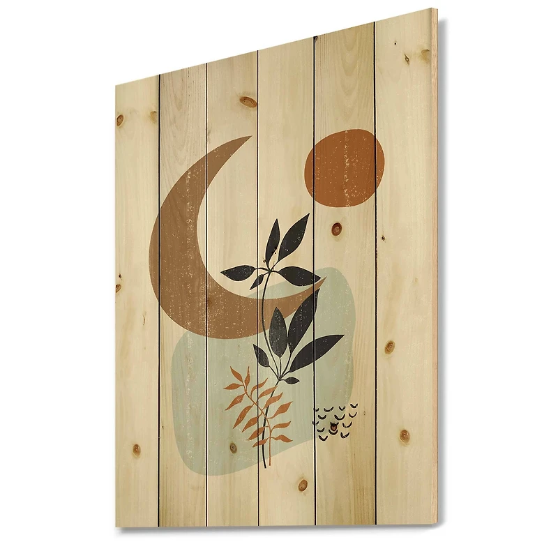 Designart - Abstract Sun & Moon With Minimal Plants