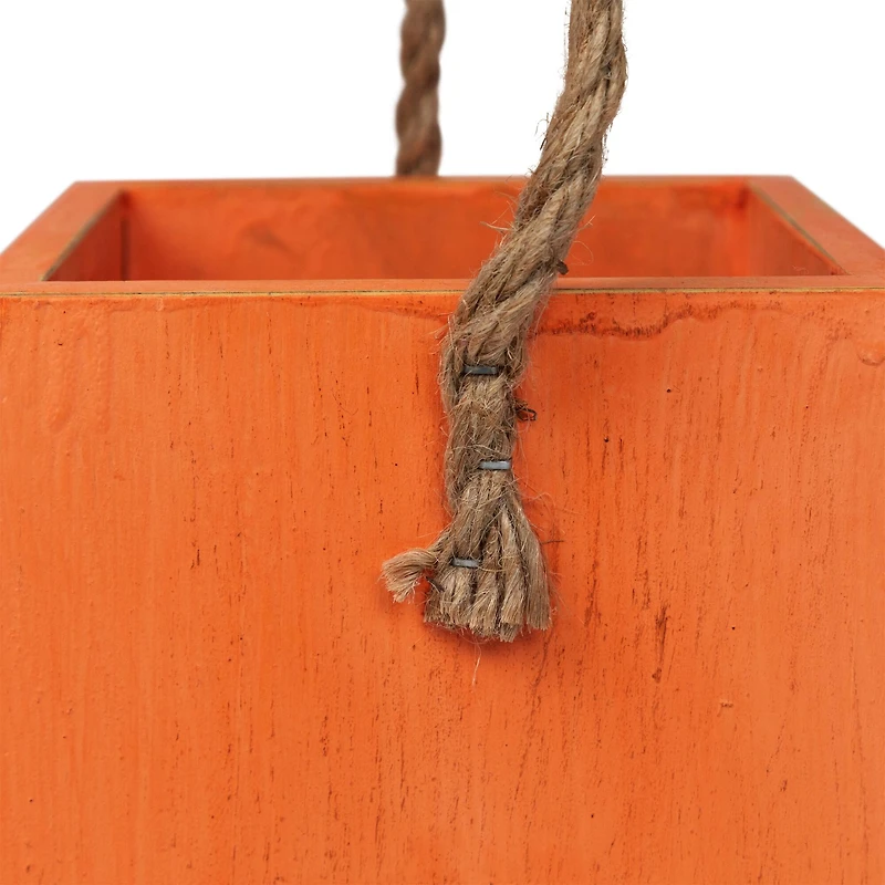 6" Orange Wood Jack-O-Lantern Halloween Candle Lantern