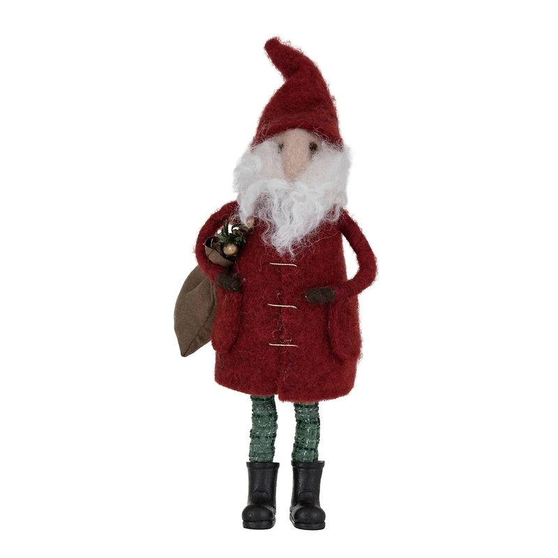 Hello Honey® 8.25" Wool Felt Santa in Winter Coat with Toy Sack