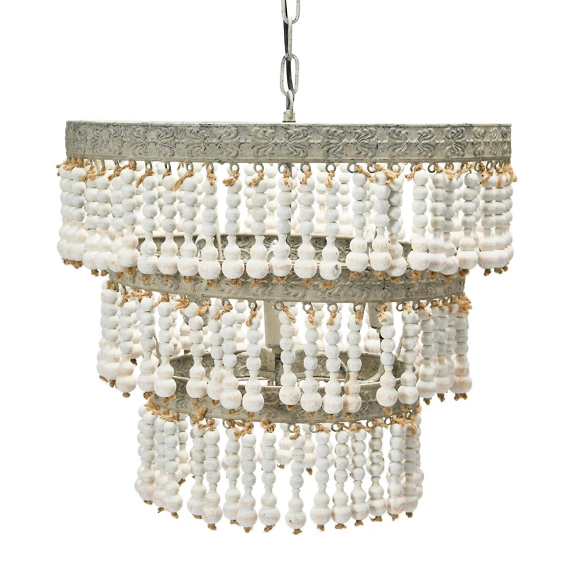 Hello Honey® 20.5" Antique White 3-Tier Wood Bead Chandelier