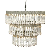 Hello Honey® 20.5" Antique White 3-Tier Wood Bead Chandelier
