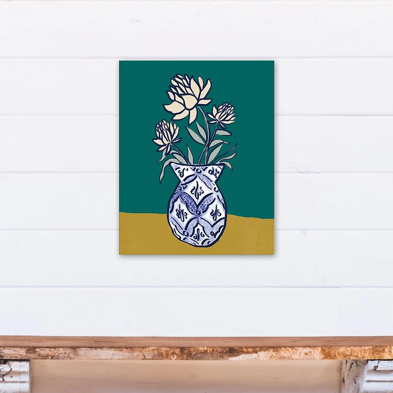 Beige Floral Chinese Vase 16" x 20" Canvas Wall Art