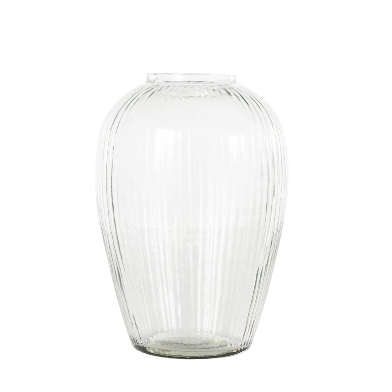 9.5" Clear Glass Ribbed Fluted Decorative Vase