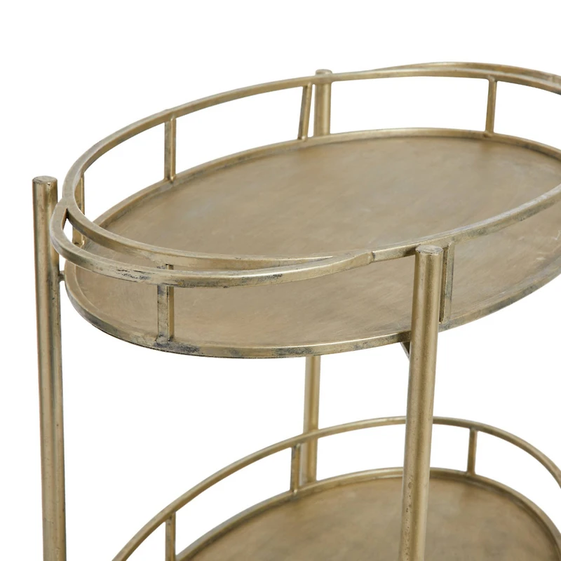 Hello Honey® 30" Beige 2-Tier Metal Bar Cart With Locking Caster Wheels