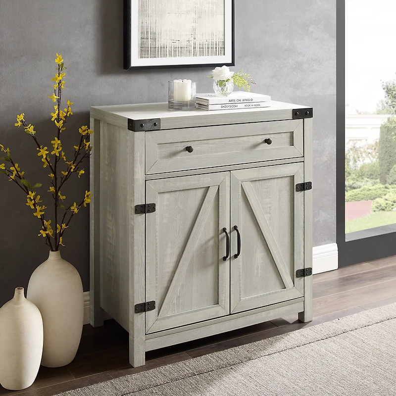 Walker Edison Stone Gray Farmhouse Barn Door Accent Cabinet