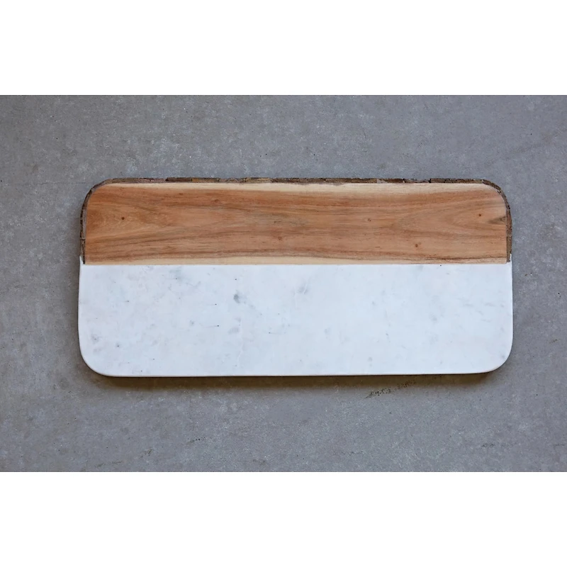 15.5" White Marble & Mango Wood Rectangle Cheese Board