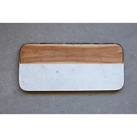 15.5" White Marble & Mango Wood Rectangle Cheese Board
