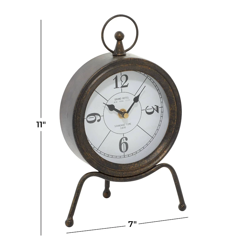 11" Brown Metal Contemporary Table Clock
