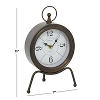 11" Brown Metal Contemporary Table Clock