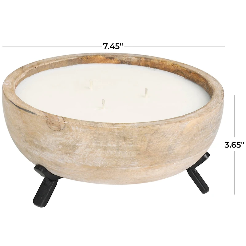 Egyptian Mint Scented 3-Wick Candle in Light Brown Tripod Stand Bowl