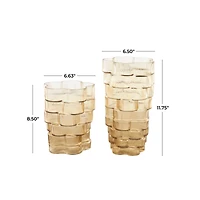 Brown Glass Ribbed Stacked Flower Vase Set